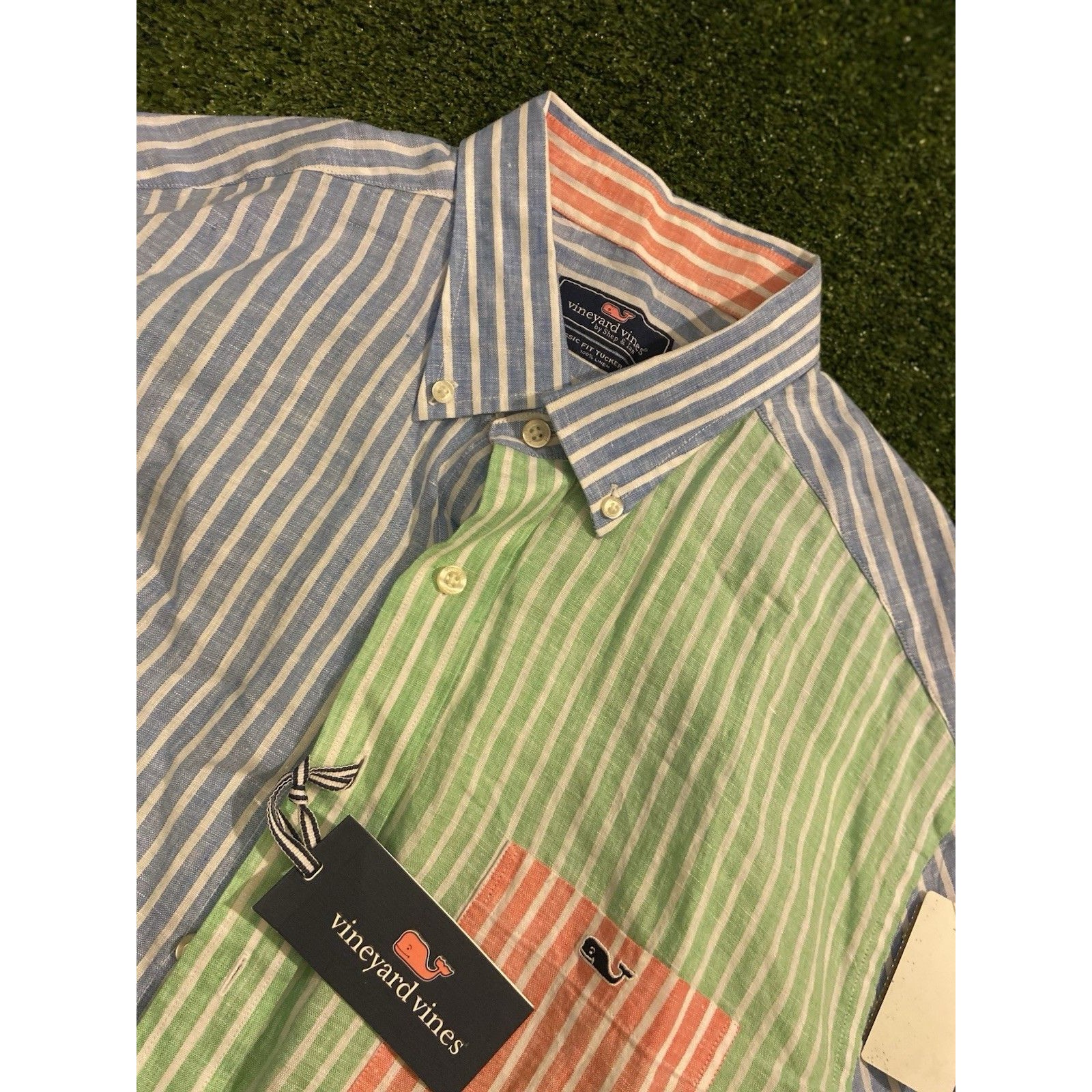 Vineyard Vines Tucker Shirt Men’s Xl 100% Linen Striped Multicolor Whale